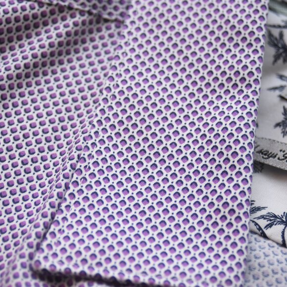 Ted Baker Men’s Size 4 (M) Short Sleeve Button-Up Shirt Purple Microprint Cotton - Picture 5 of 10
